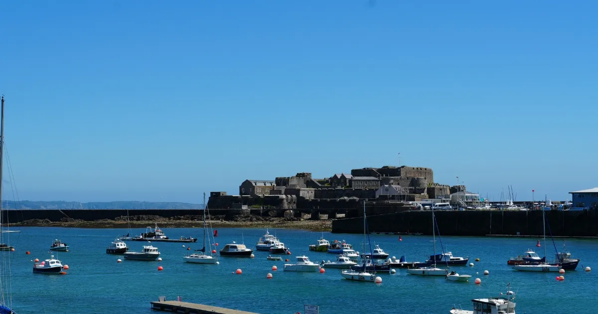 St peter port harbour with Castle cornet in the background