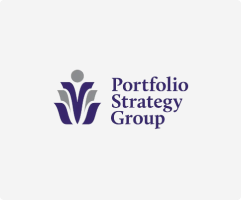 Logo of Portfolio Strategy Group with stylized abstract figure and text.