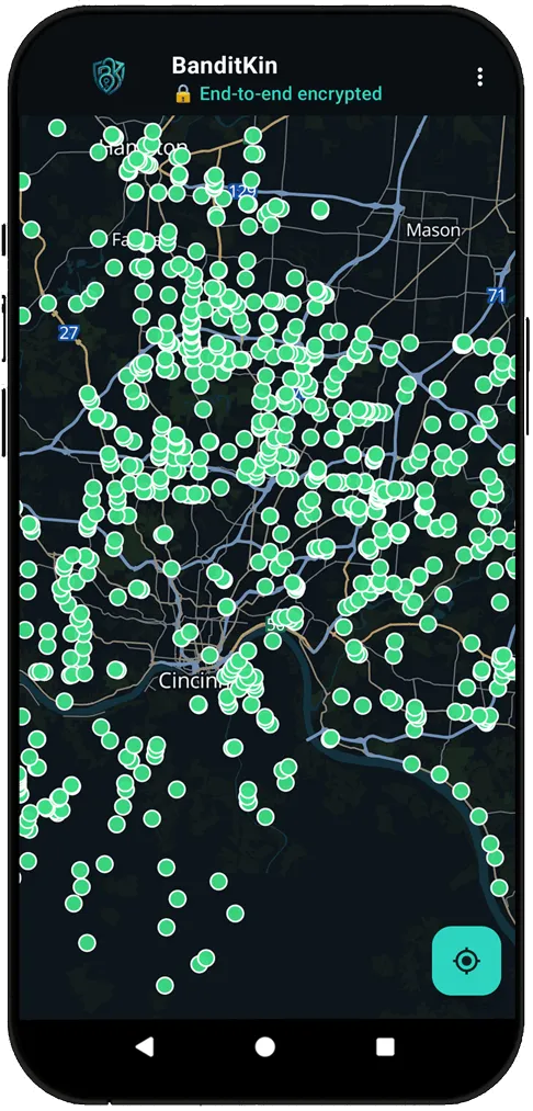 Hundreds of Flock and other ALPR camera locations across Cincinnati on the BanditKin map, built from public data