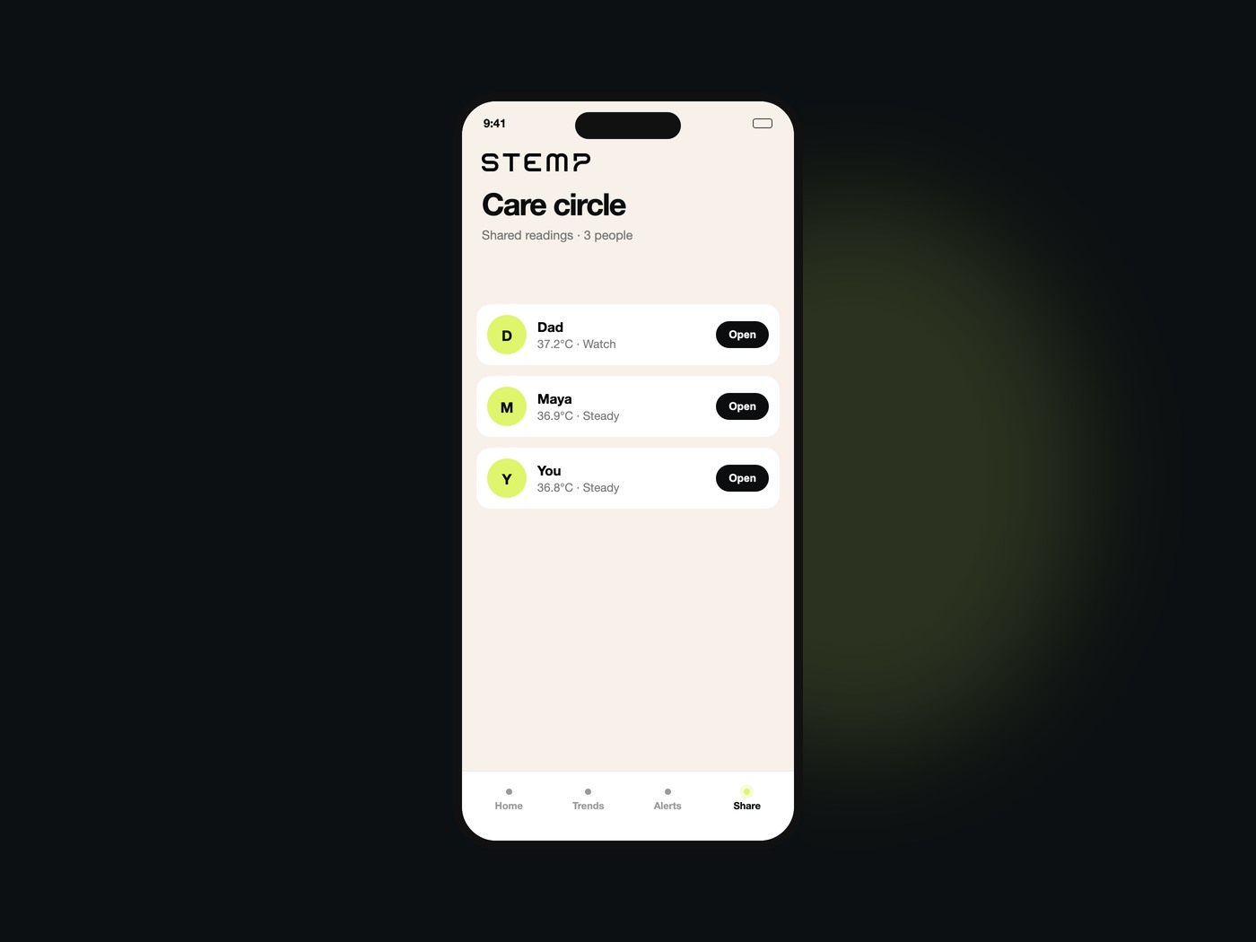 Stemp care circle sharing screen