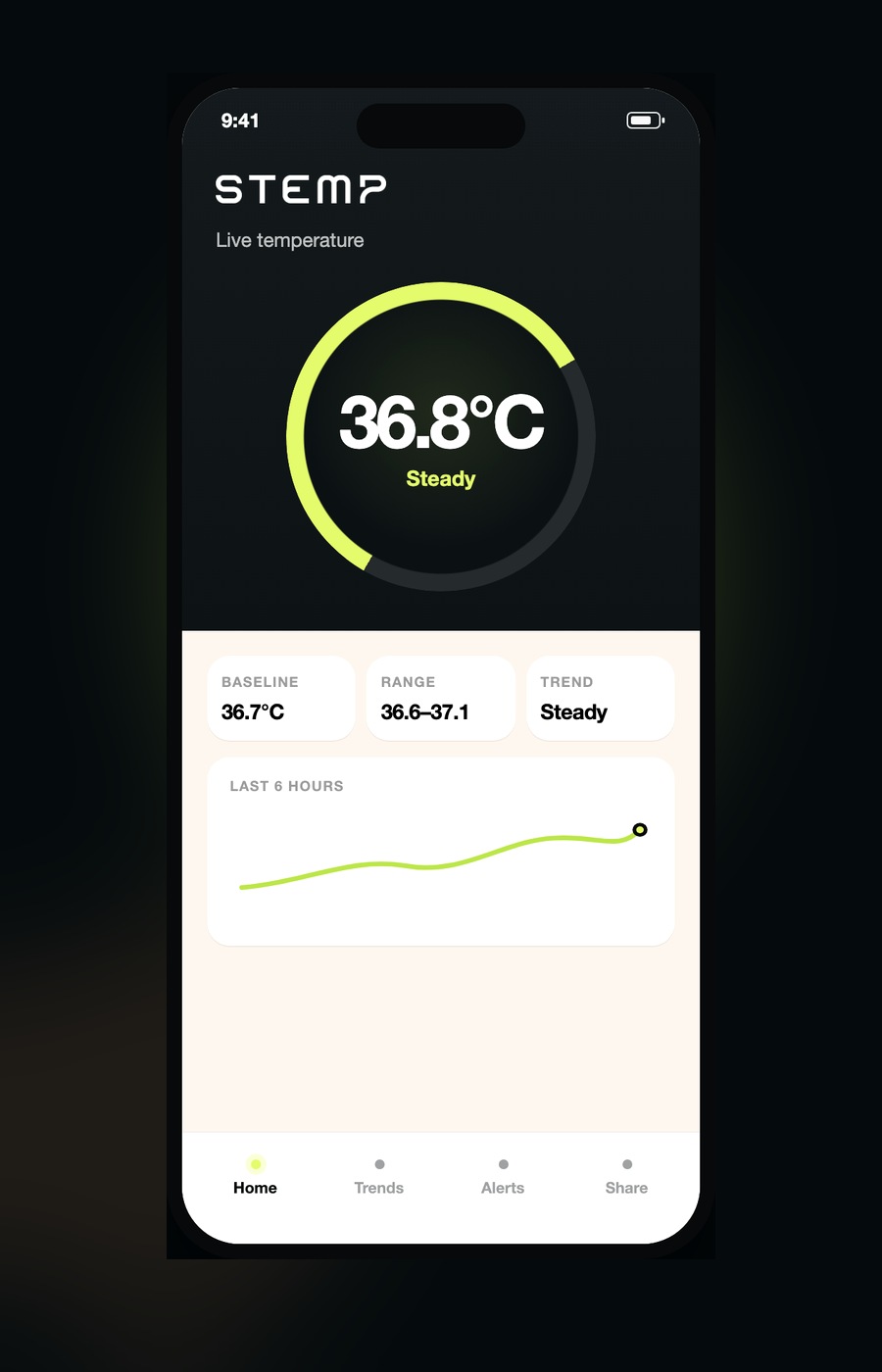 Stemp companion app live temperature screen