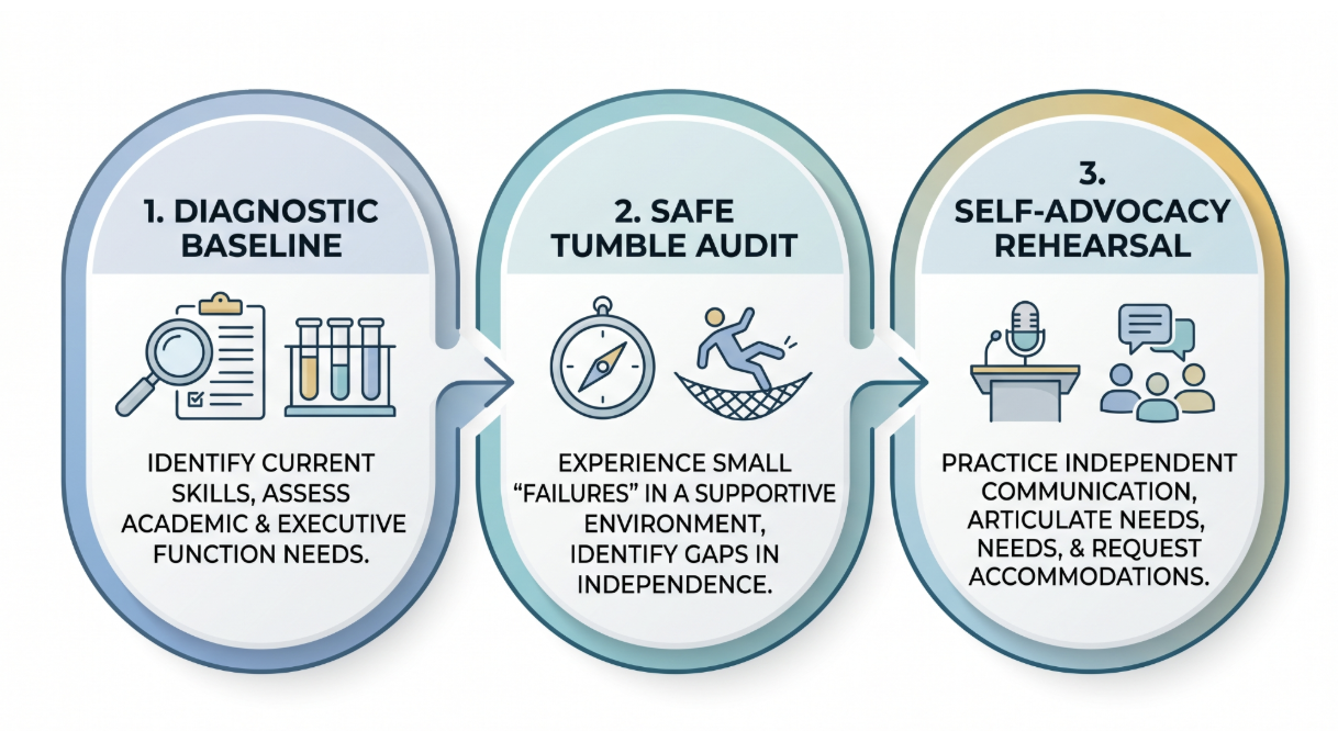 Three-step Blueprint Transition Framework for college accommodation readiness.