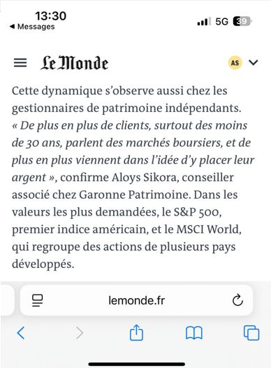 Extrait de l’article du Monde citant Garonne Patrimoine sur l’investissement en Bourse