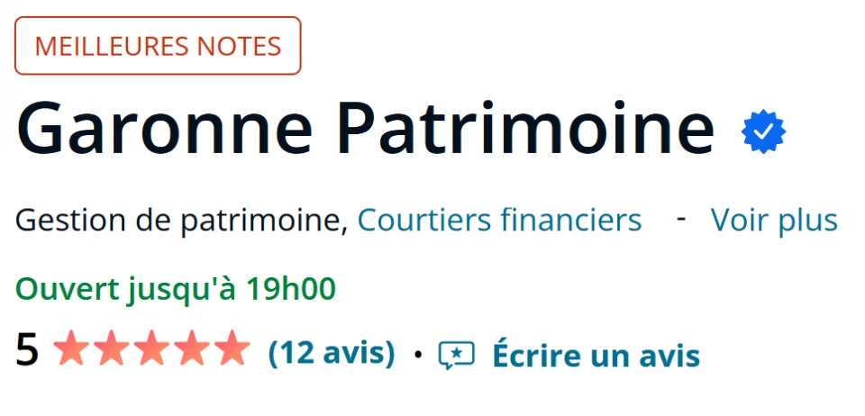 Avis Pages Jaunes de Garonne Patrimoine avec la mention Meilleures notes