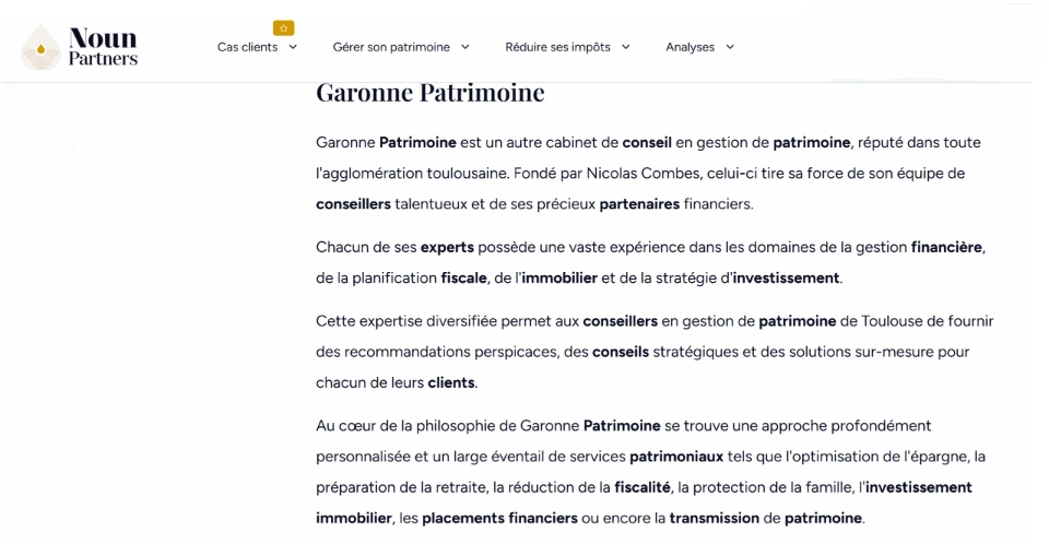 Classement Noun Partners citant Garonne Patrimoine dans son TOP 5