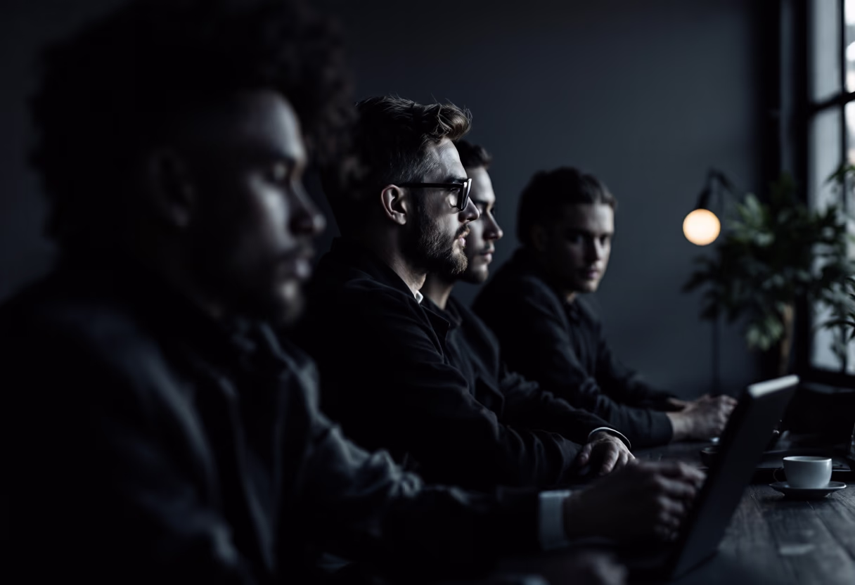 image of busy office with team collaborating (for a fintech company)