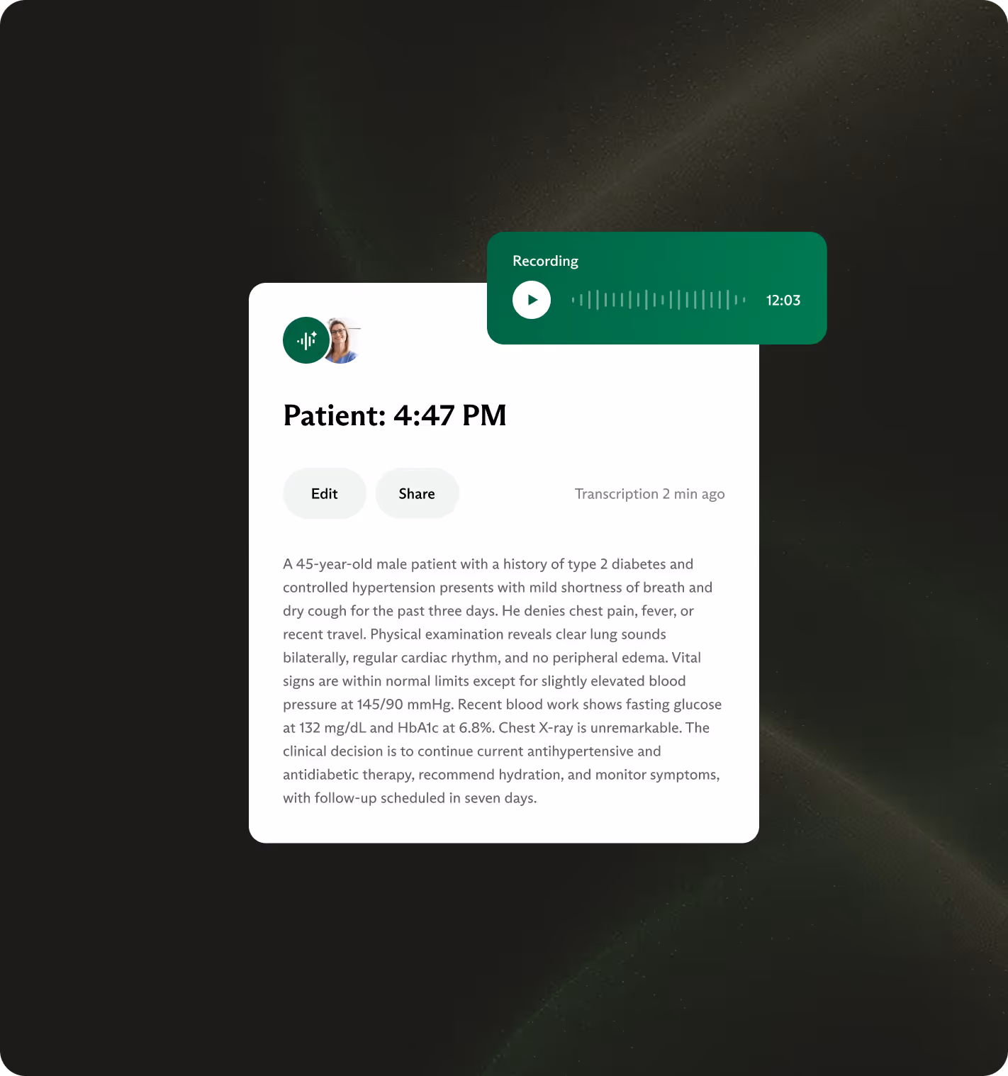 Telepatia AI Scribe interface generating a medical record in real time