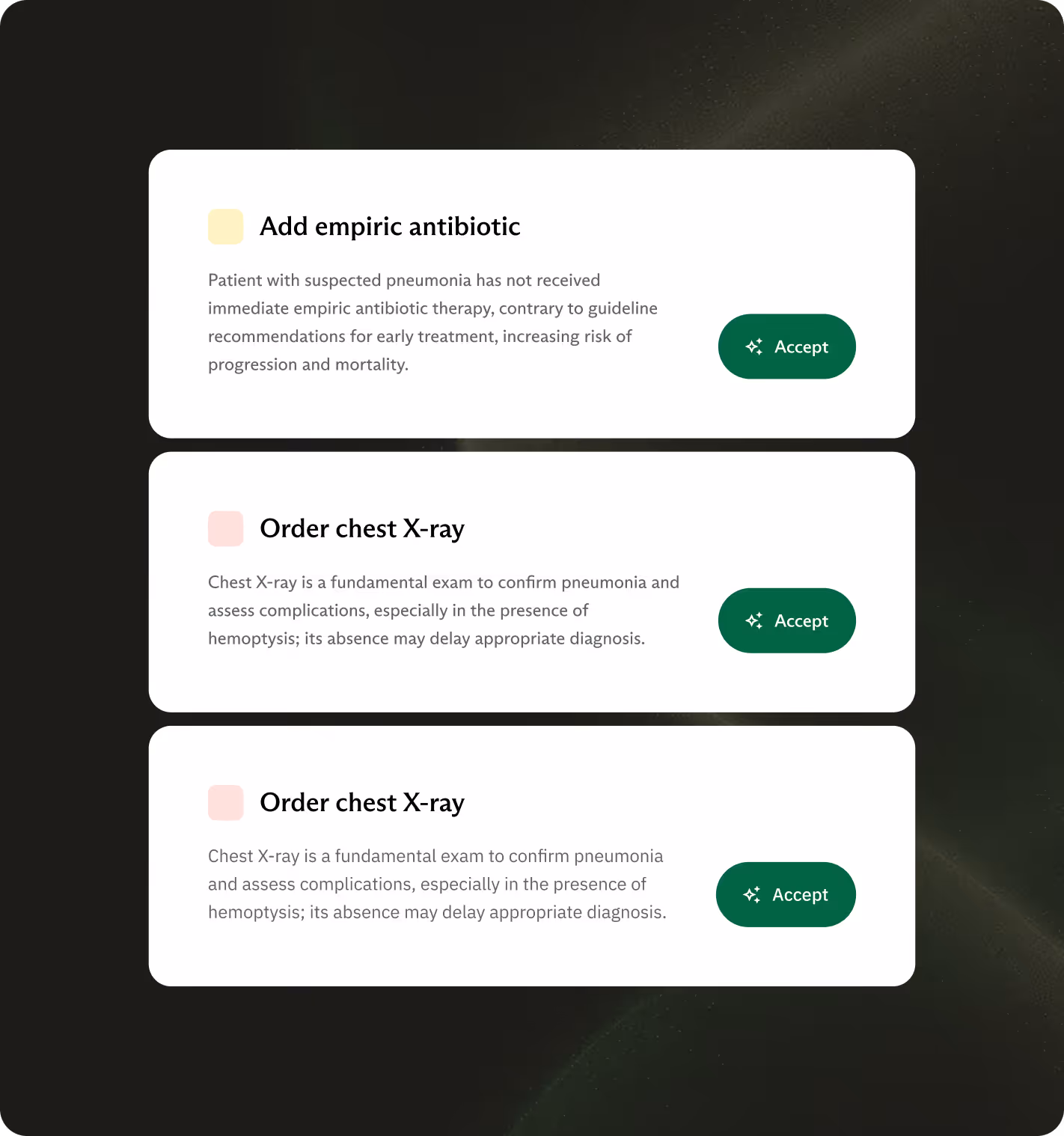 Telepatia AI Advisor interface suggesting evidence-based clinical actions during the visit