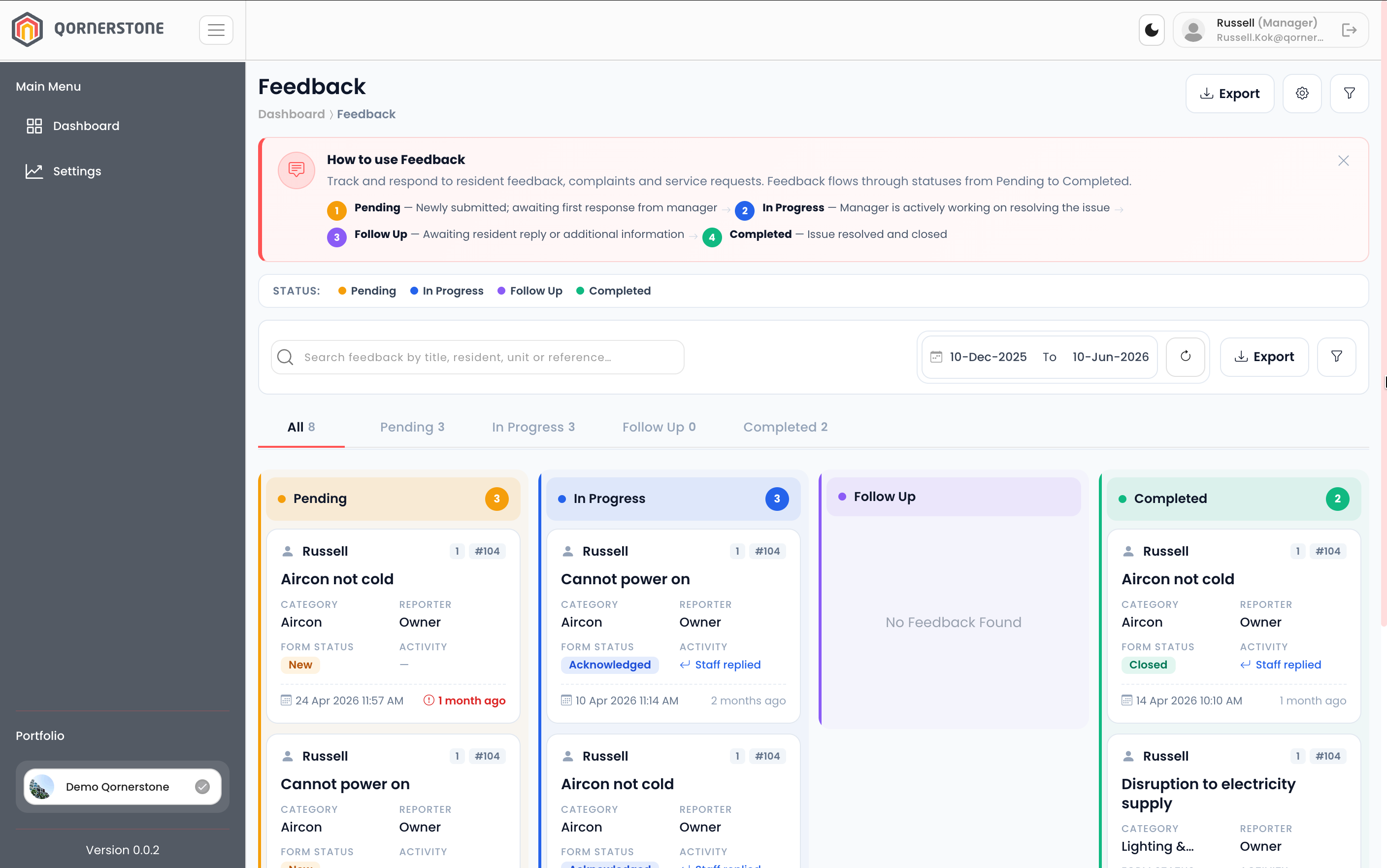 Qornerstone — owner account, payments & transactions