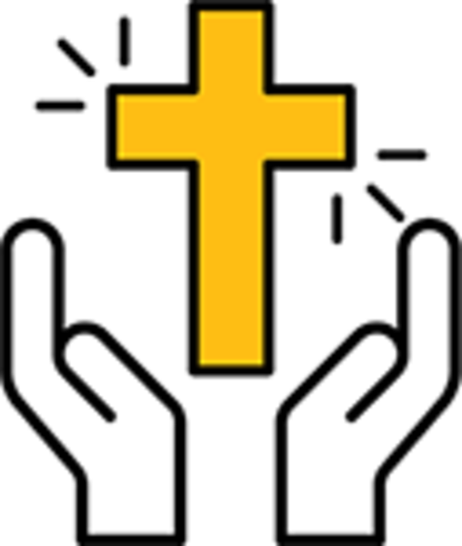 An icon of two hands holding a yellow cross