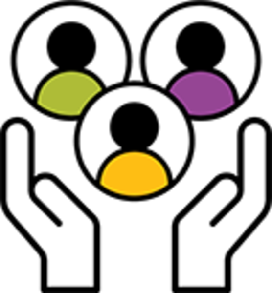 An icon of two hands holding three circles with people inside