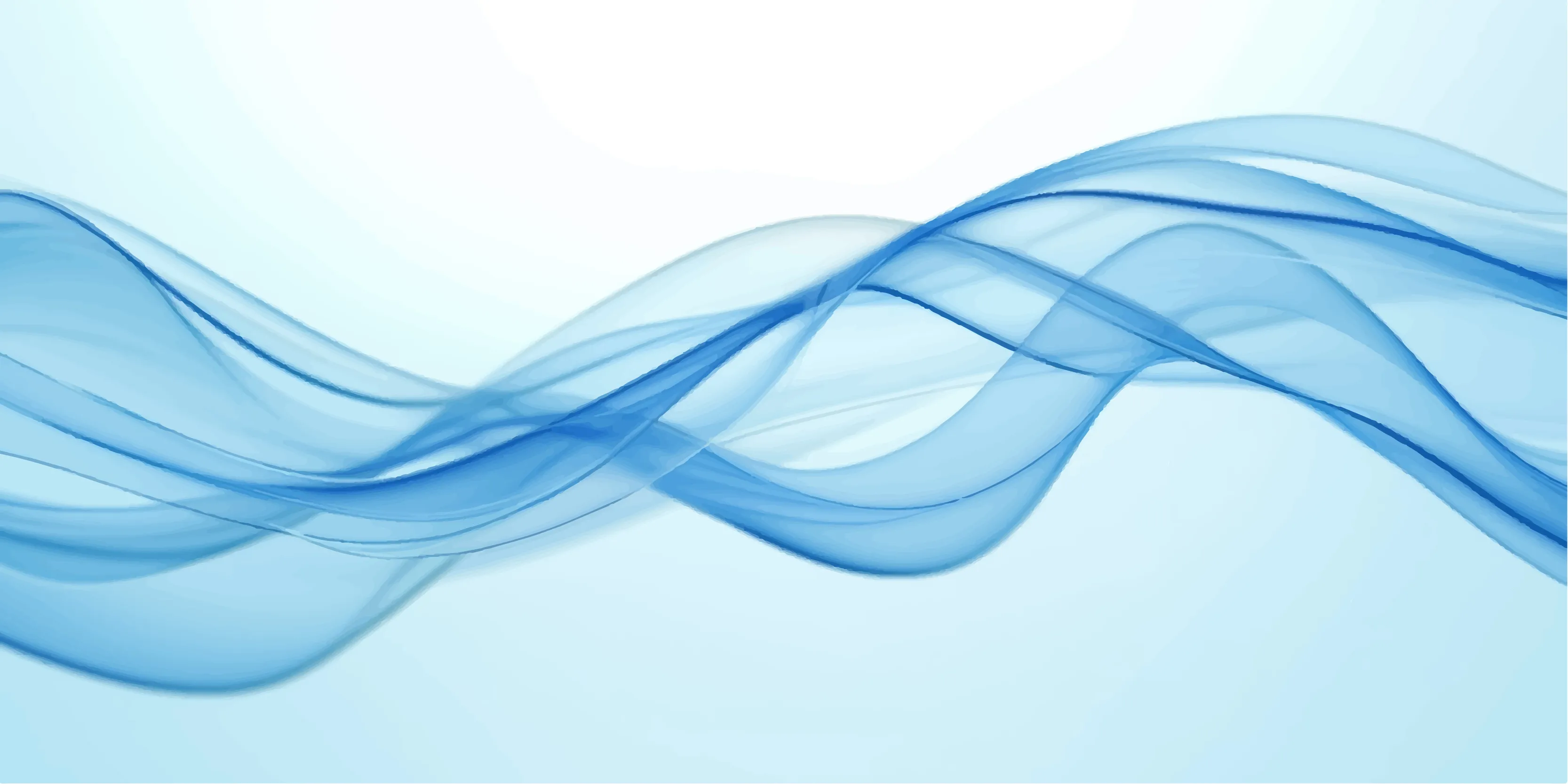 Abstract flowing blue waves on a light blue and white gradient background.