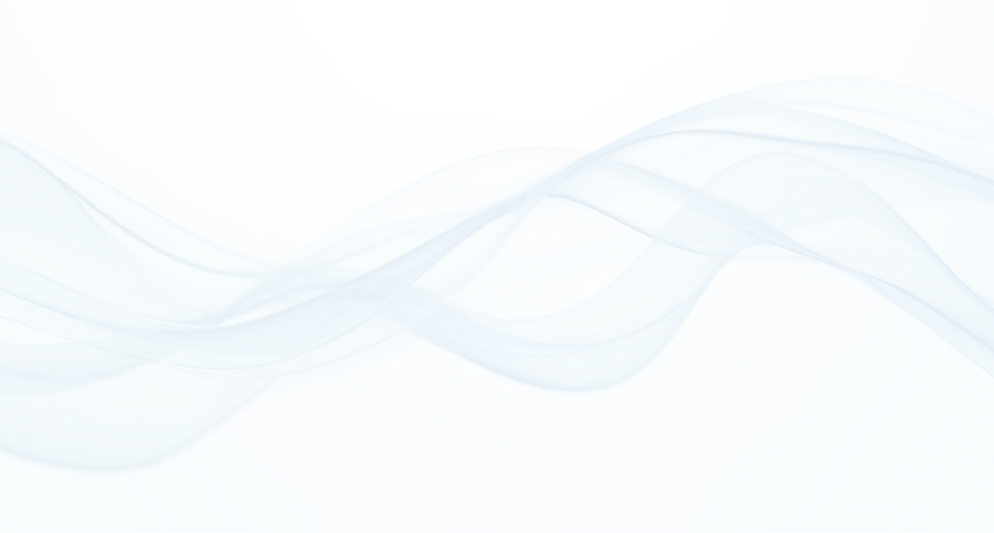 Abstract translucent blue waves flowing horizontally on a light blue and white gradient background.