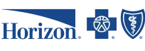 Blue Cross Blue Shield logo with blue and black Horizon text and a blue globe symbol