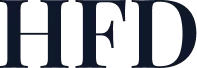 Black text logo with letters HFD on transparent background.
