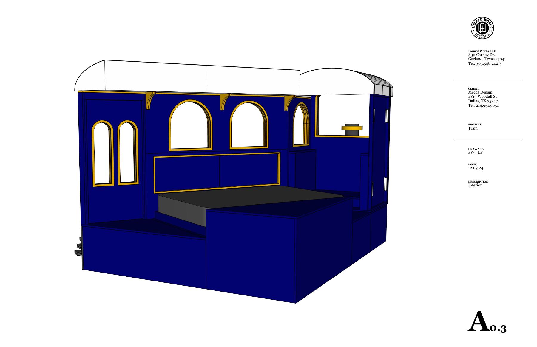 Interior concept drawing showing the bed and engine cab arrangement