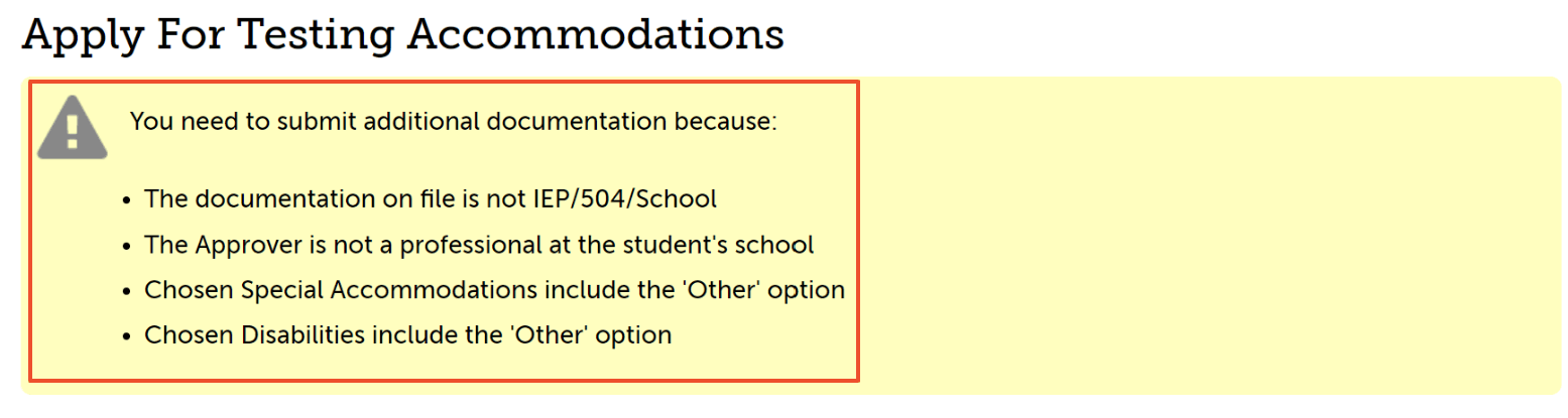 A screenshot showing the message that additional documentation is required.
