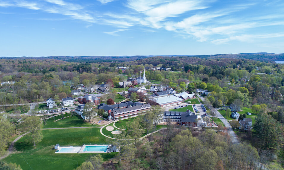 An aerial view of the Fay School campus