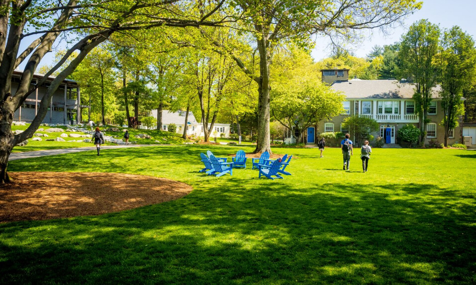 Students walking across The Cambridge School of Weston campus.