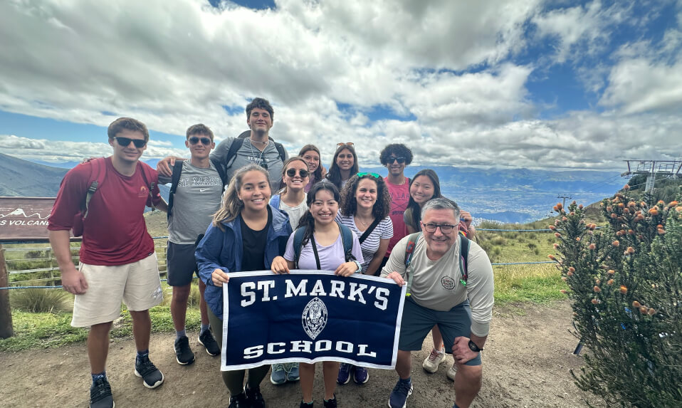 A group of St. Mark's School students on a hike in the Galapagos.