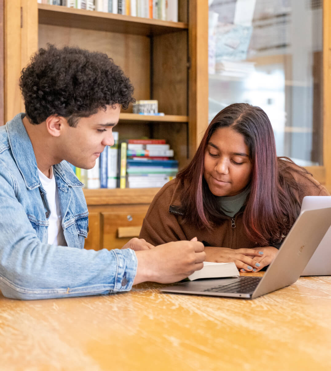 Two Gould students collaborating during free study.