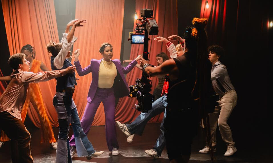 Idyllwild Arts students performing on stage for a video camera.