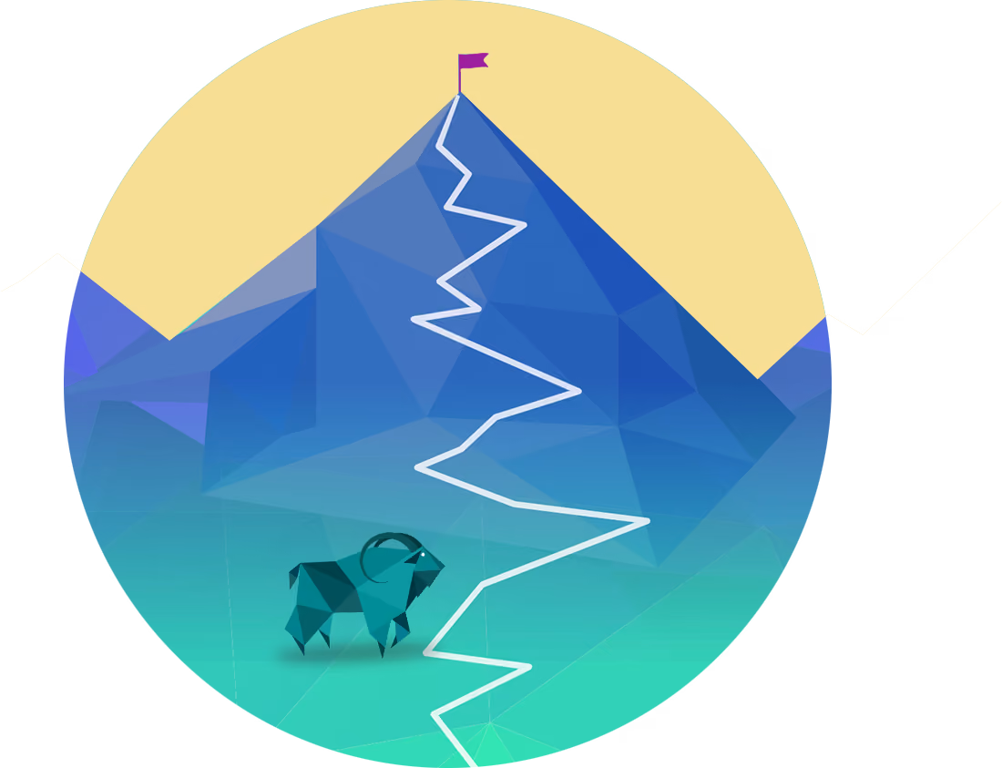 Illustration of a mountain climb with a flag at the summit, representing ISEE test preparation with Test Innovators.