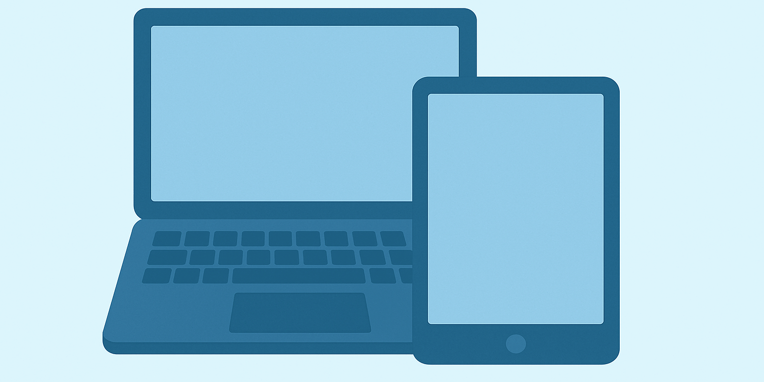 A laptop and a tablet, the two devices used to take the ISEE At Home.