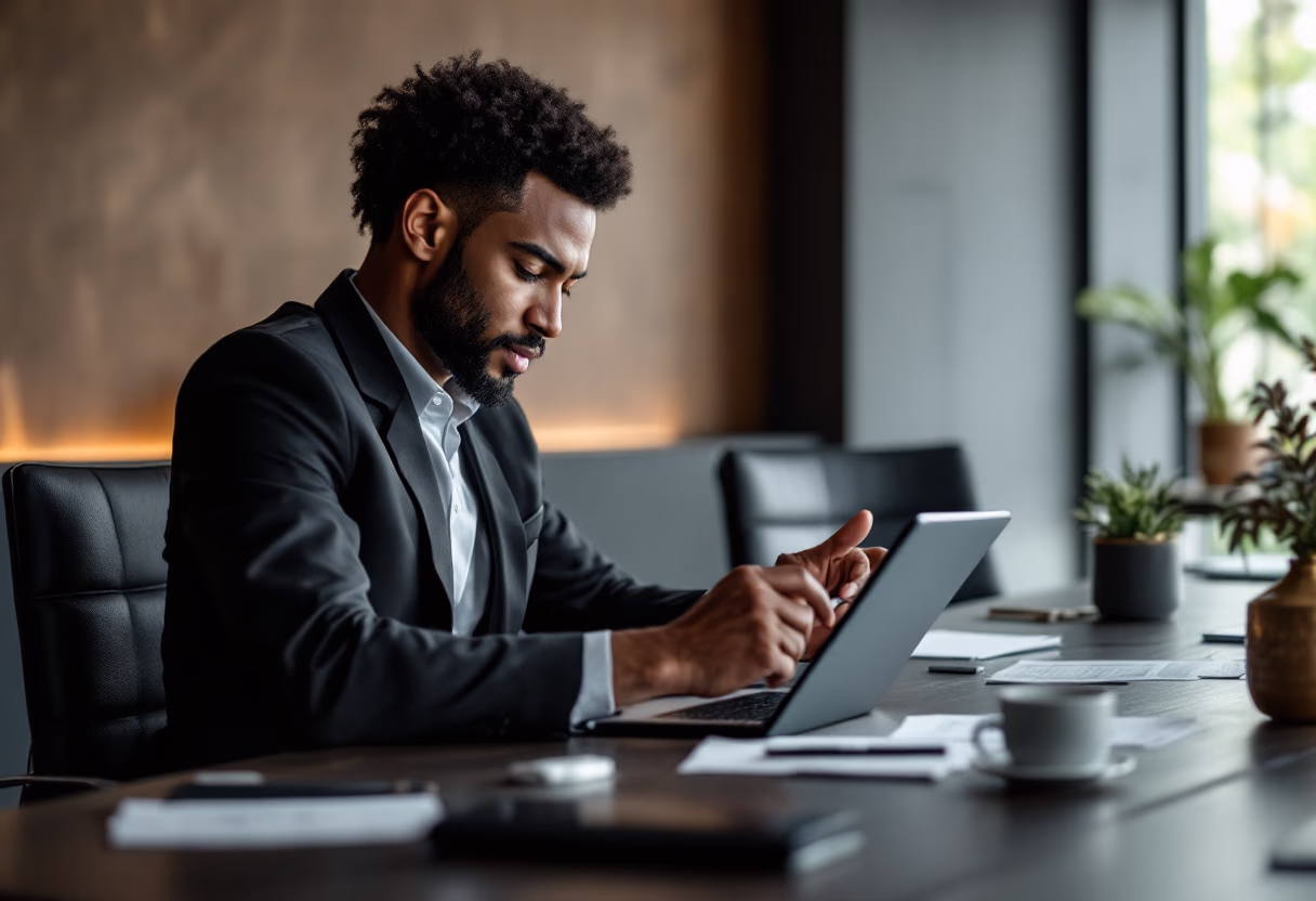 image of business professional reviewing analytics (for a hr tech)