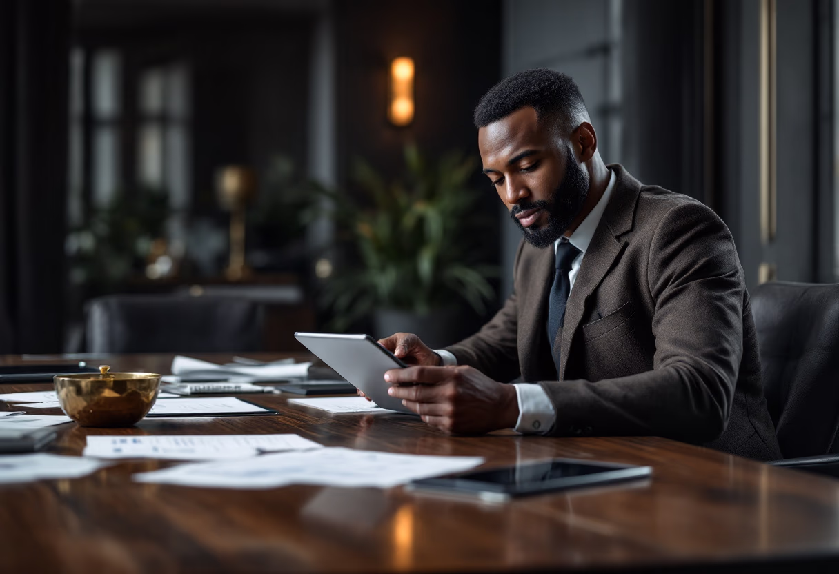 image of business professional reviewing analytics (for a hr tech)
