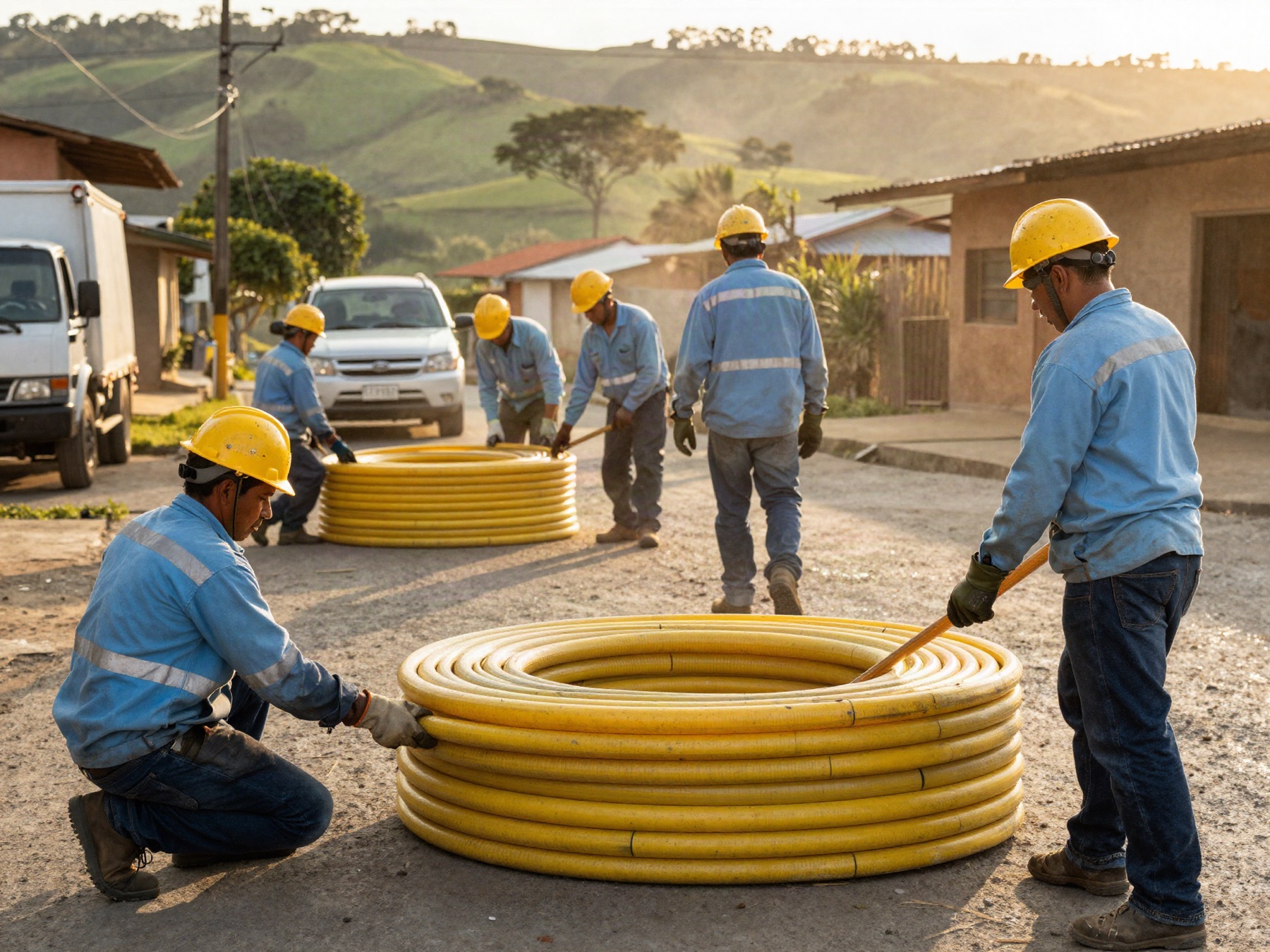 Cuadrilla de técnicos de Surgas tendiendo tubería de gas