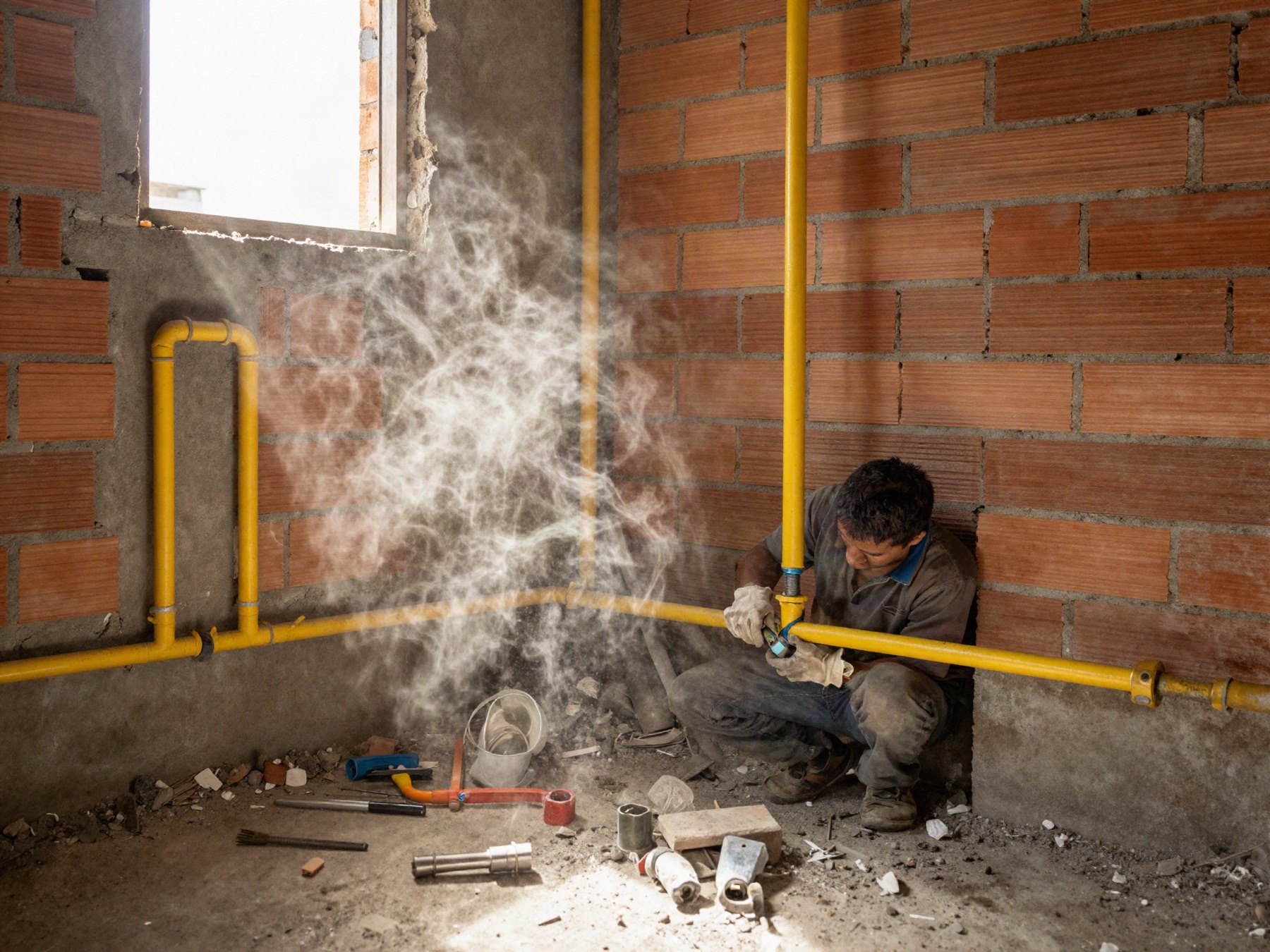 Instalación interna de tubería de gas en una obra