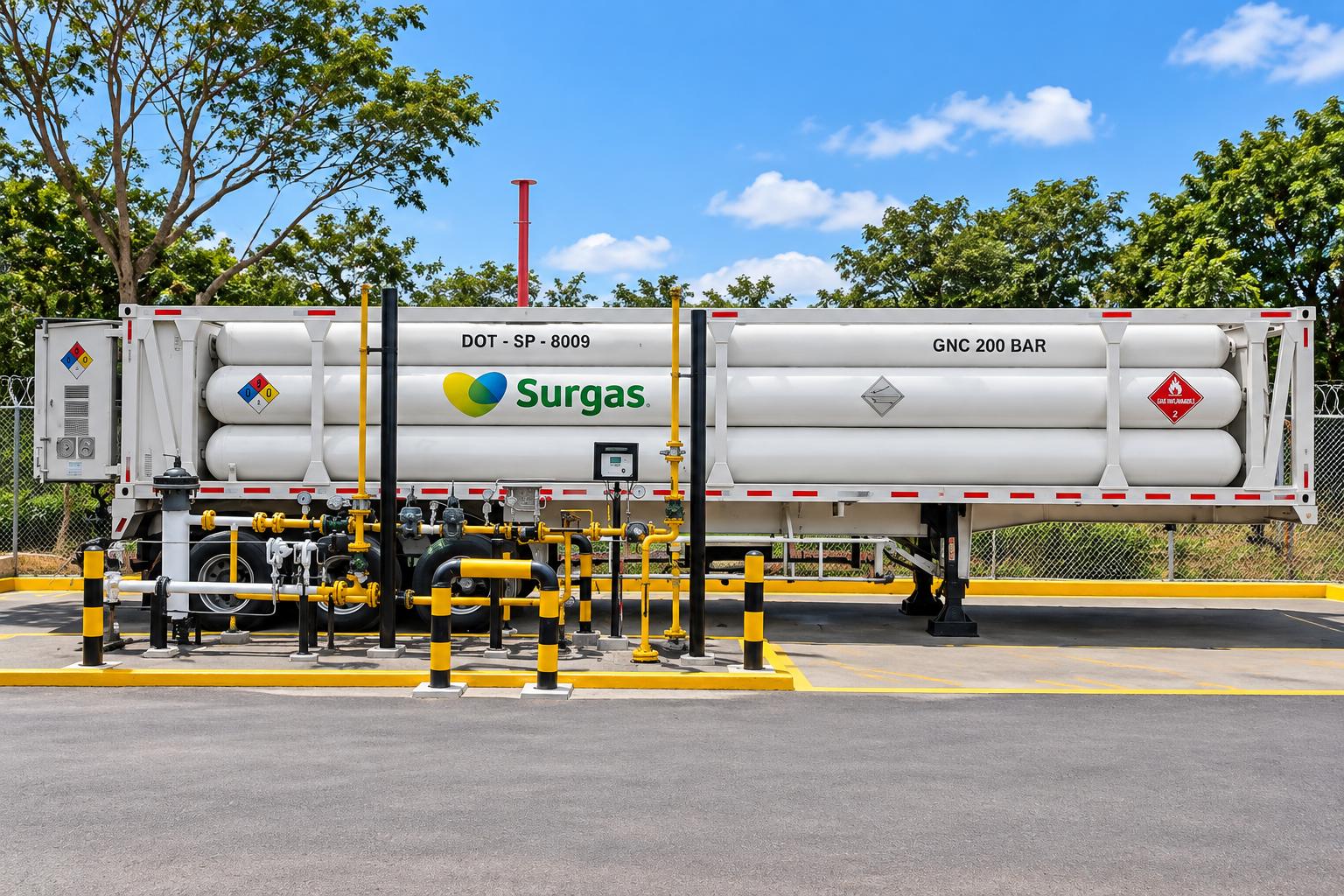 Tanques de gas natural comprimido con el logotipo de Surgas