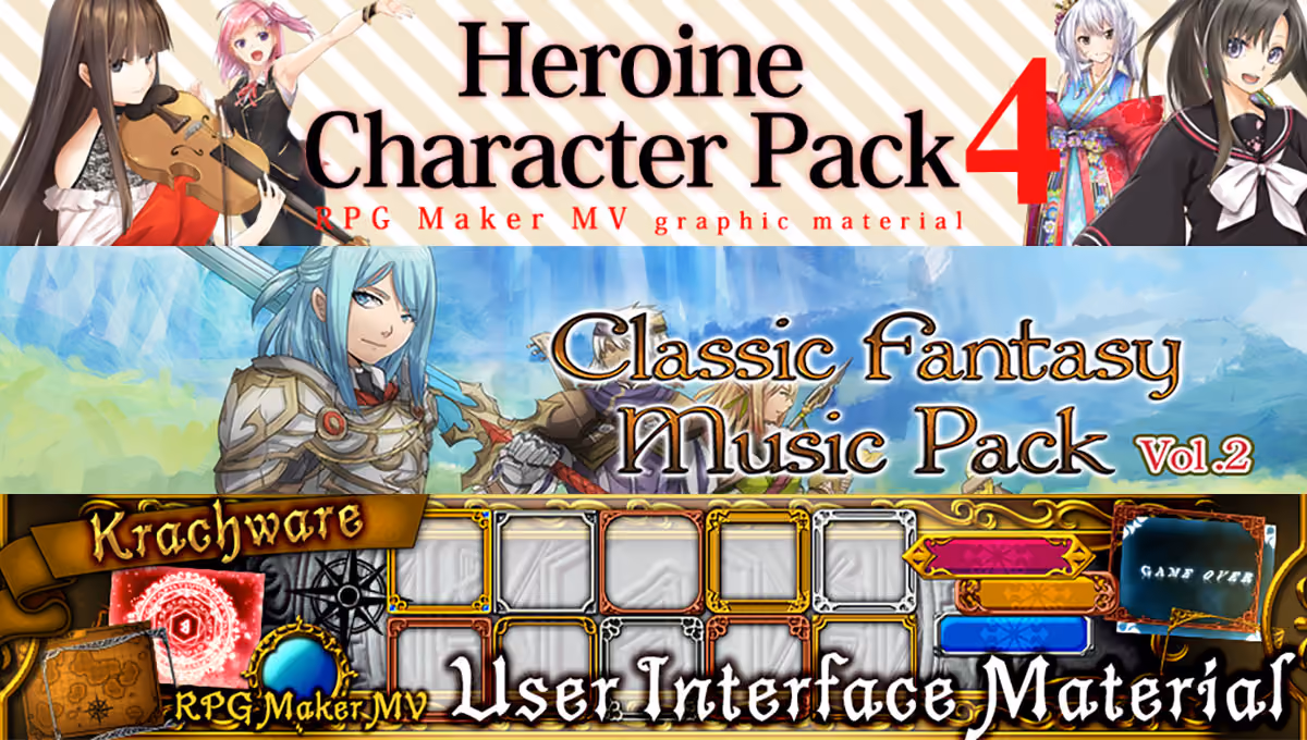 New Releases - Heroine Character Pack 4, Classic Fantasy Music Pack Vol 2, Krachware User Interface Material