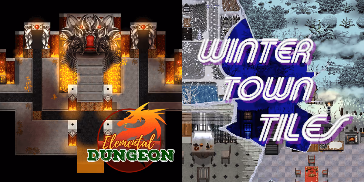 New Releases: KR Elemental Dungeon Tileset - Fire Water Earth Wind, Winter Town Tiles