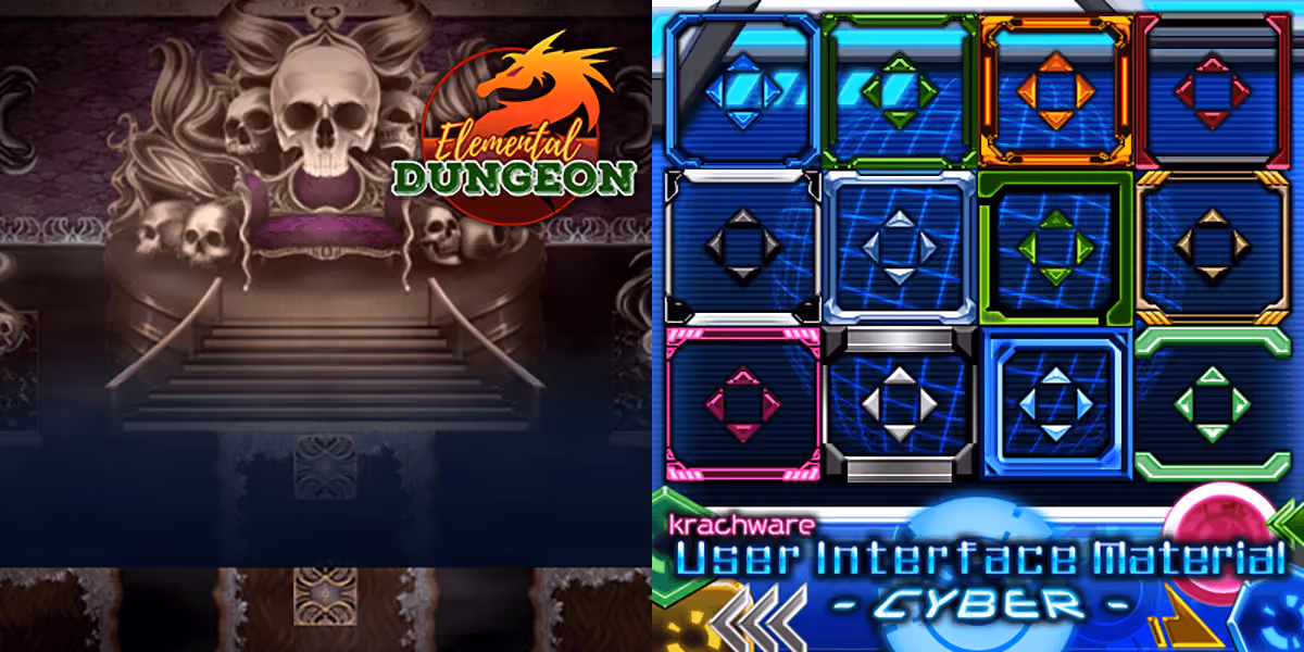 New Releases: KR Elemental Dungeon Tileset - Dark Light Lightning Metal, Krachware User Interface Material CYBER