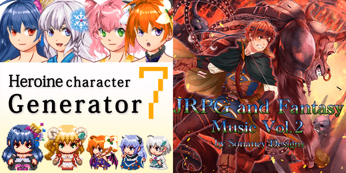 New Releases: Heroine Character Generator 7 for MZ, JRPG and Fantasy Music Vol 2