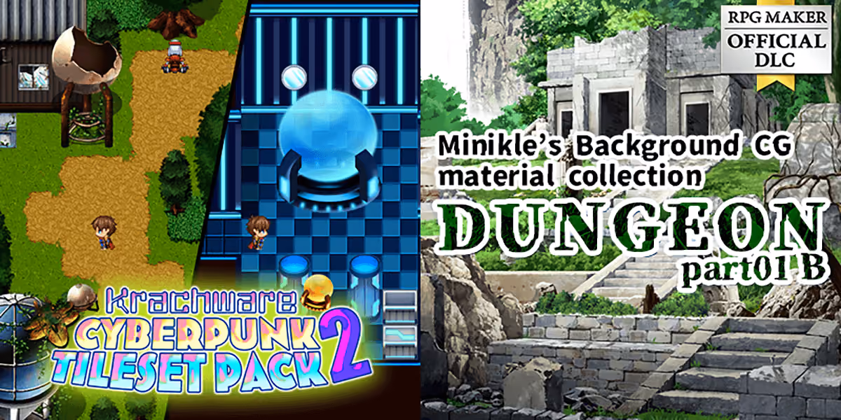 New Releases: Krachware Cyberpunk Tileset Pack 2, Minikle's Background CG Material Collection "Dungeon" part01 B