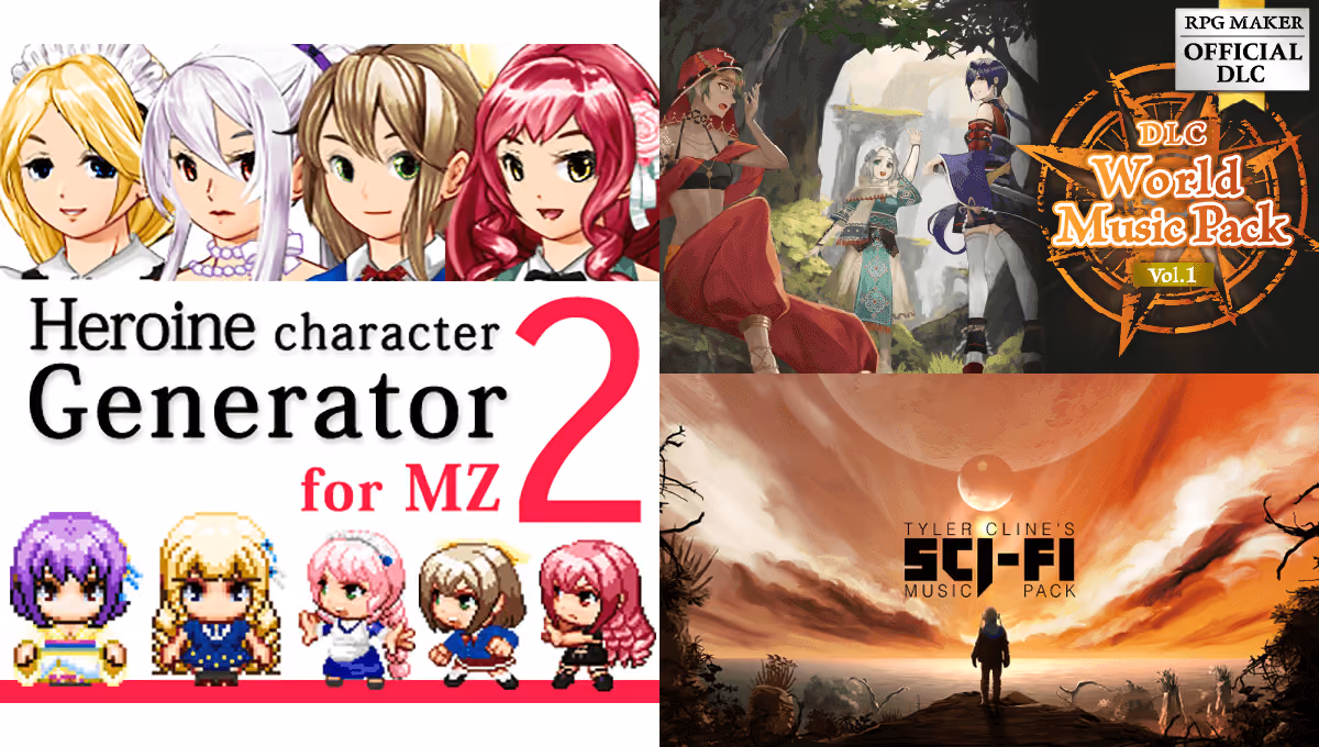 New Releases: Heroine Character Generator 2 MZ, World Music Pack Vol.1, Tyler Cline SciFi Music