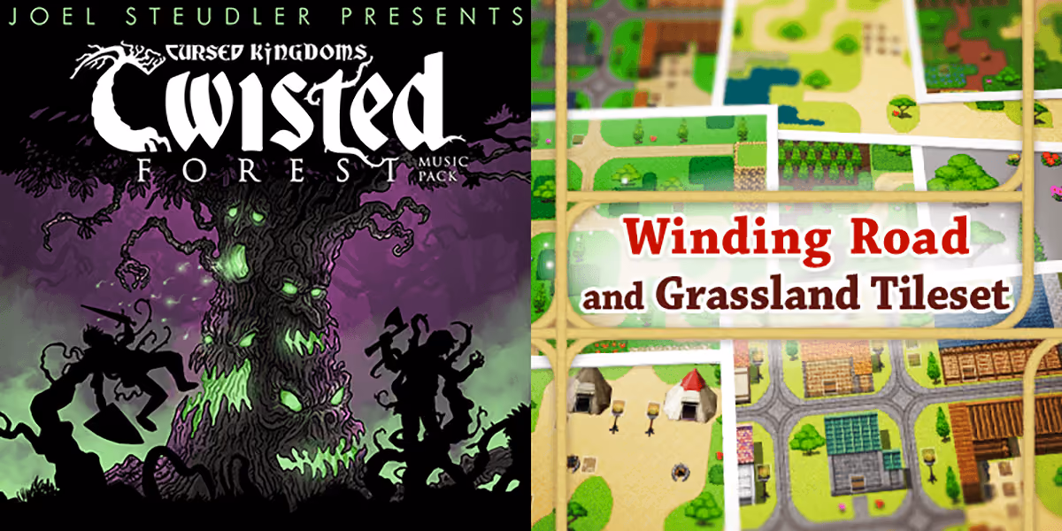 New Releases: Cursed Kingdoms - Twisted Forest Music Pack, Winding Road and Grassland Tileset