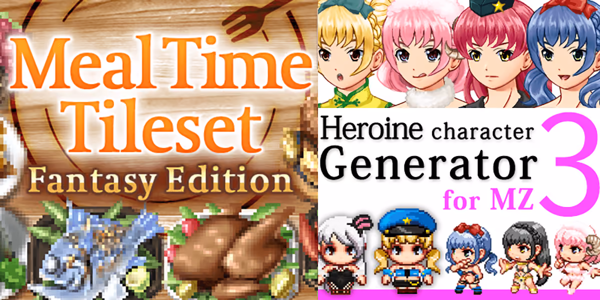New Releases: Meal Time Tileset - Fantasy Edition, Heroine Character Generator 3 for MZ