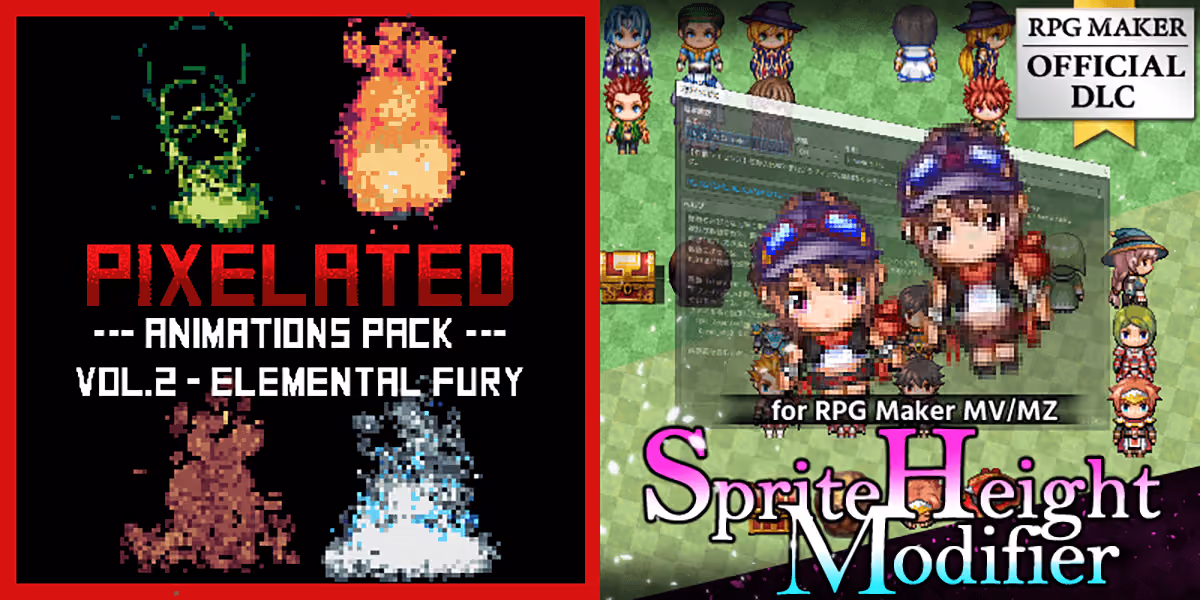 New Releases: Pixelated Animations Pack Vol.2, Sprite Height Modifier
