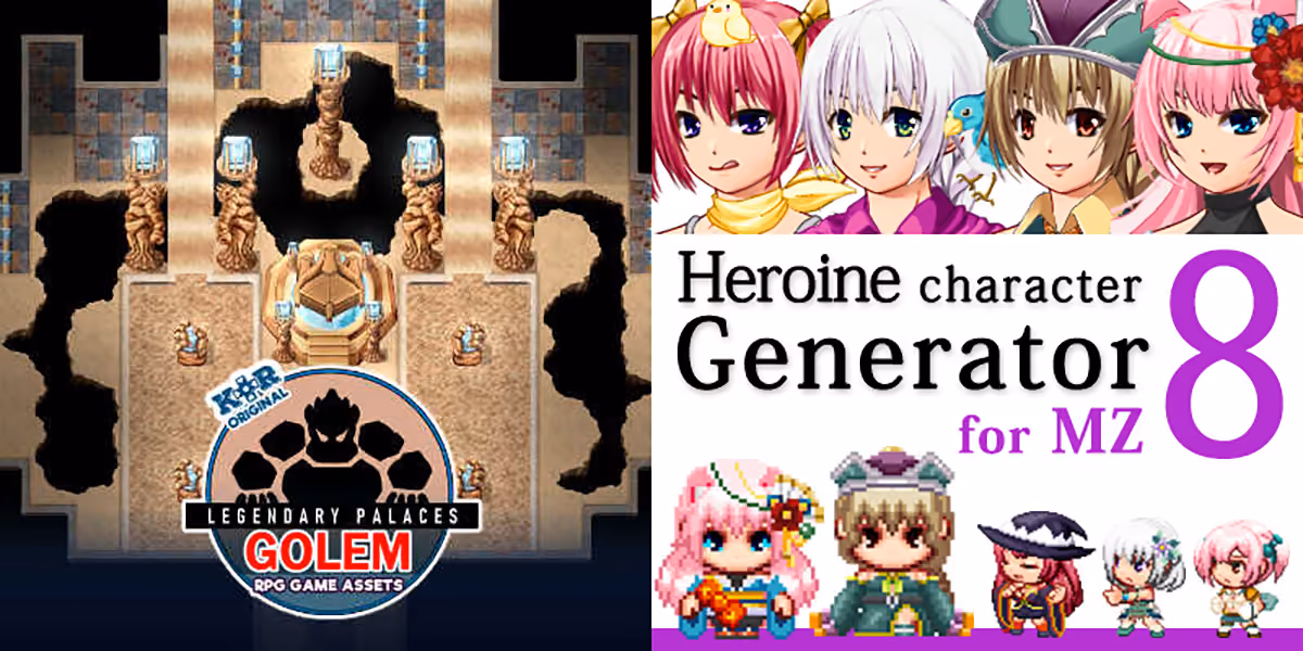New Releases: KR Legendary Palaces - Golem Tileset, Heroine Character Generator 8 for MZ