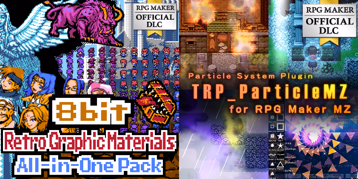 New Releases: 8bit Retro Graphic Materials All-in-One Pack, Particle System Plugin - TRP Particle MZ