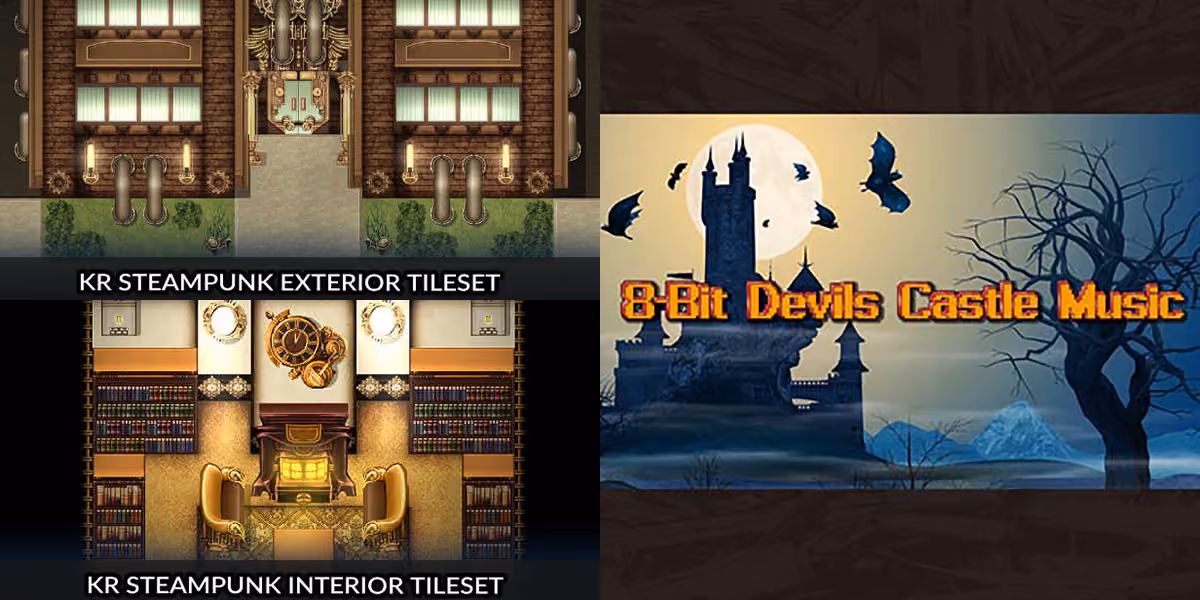 New Releases: KR Steampunk Exterior Tileset, KR Steampunk Interior Tileset, 8bit Devils Castle Music
