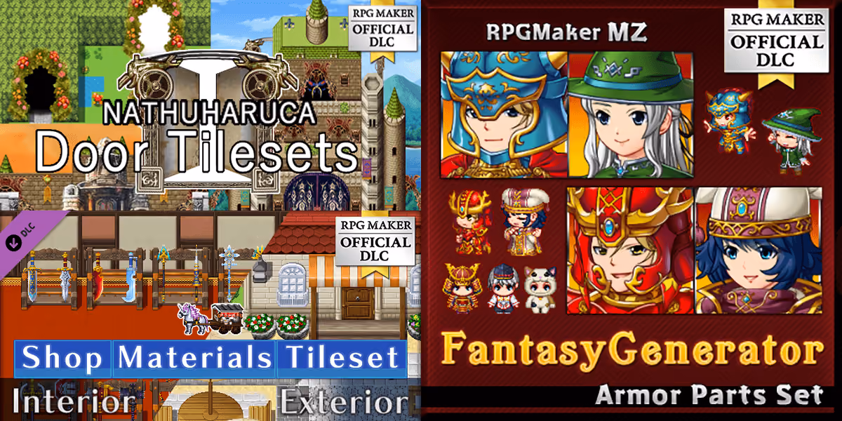 New Releases: Shop Materials Tileset - Interior/Exterior, NATHUHARUCA Door Tilesets, Fantasy Generator - Armor Parts Set