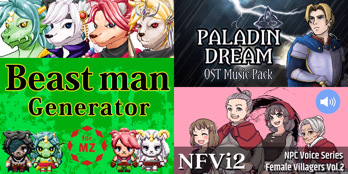 New Releases: Beast Man Generator MZ, NPC Female Villagers Vol.2, Paladin Dream OST Music
