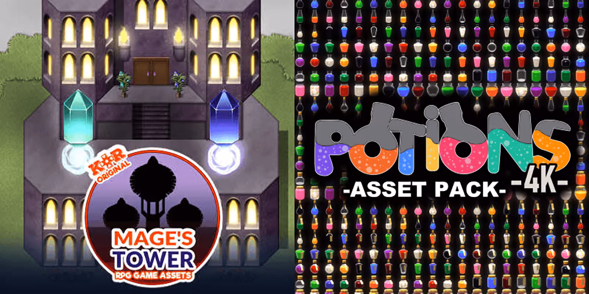 New Releases: KR Mage's Tower Tileset, Potions Assets 4K