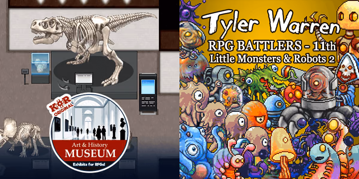 New Releases: KR Art and History Museum Tileset, Tyler Warren RPG Battlers - 11th - Little Monsters and Robots 2
