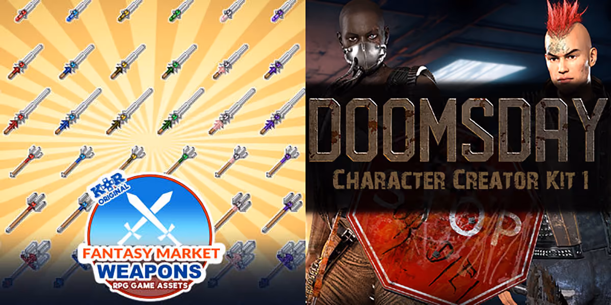 New Releases: KR Fantasy Market - Weapons Tileset, Doomsday Character Creator Kit 1